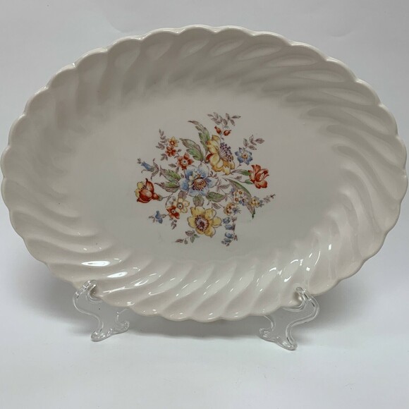 Clifton by Royal Oval Platter Tray Plate Ivory Floral Swirl Rim 11 5/8" - Picture 6 of 9